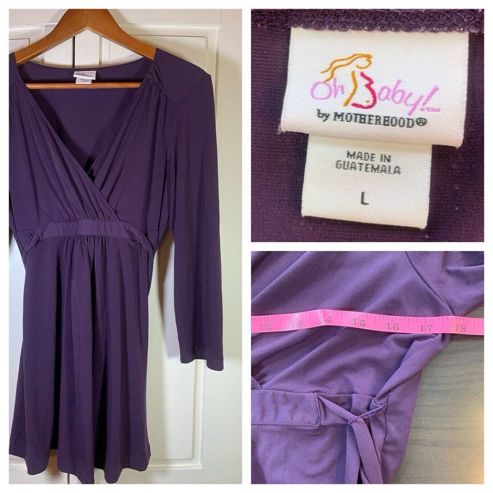 Oh Baby Motherhood Maternity Belted Empire Top Large‎ 3/4 Sleeve V Neck Stretch